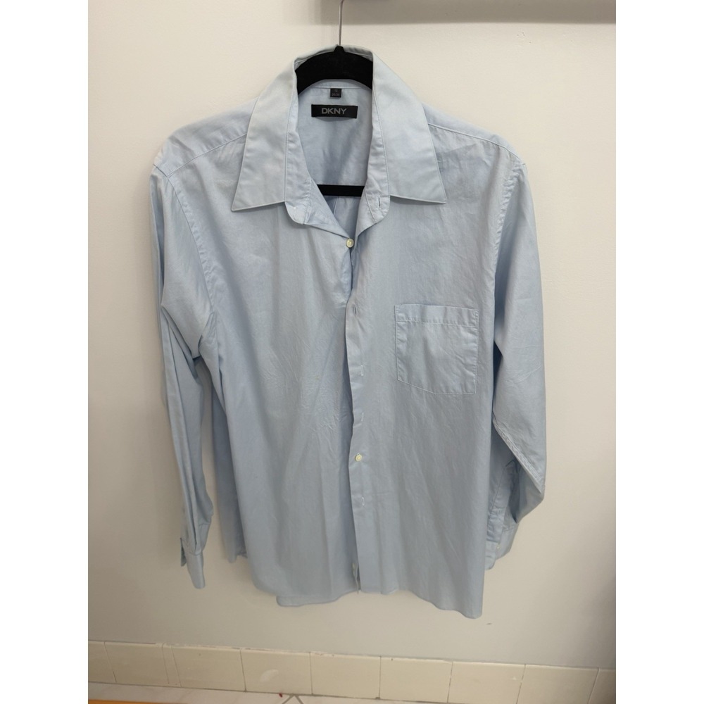 DKNY Men's Button-Up Shirt Blue Long Sleeve Slim Fit Large 16 34/35 Dress Shirt